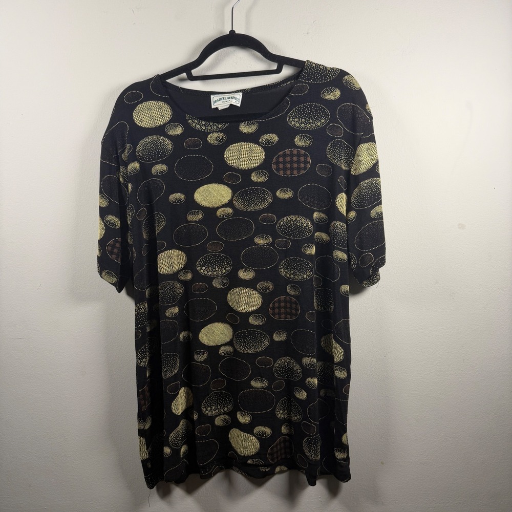 Frazier Lawrence Top Women OS Black Gold 90s Abstract Geometric Slinky tunic